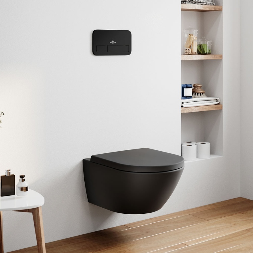 Lifestyle image of Villeroy & Boch Subway 2.0 Matt Black Wall-Hung Toilet & Concealed Cistern Pack